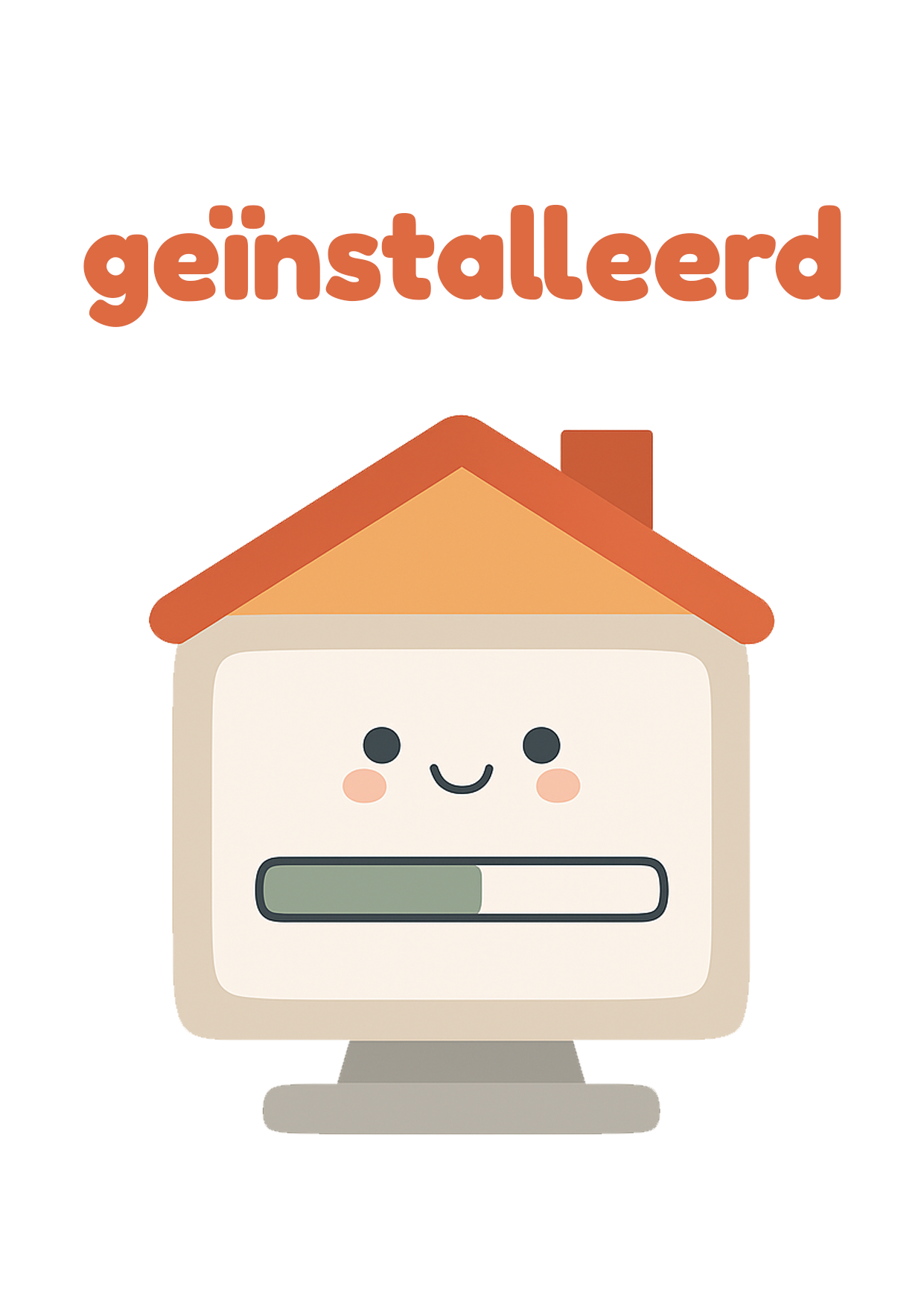 Kerstkaart van Postegel met een illustratie van een computer met een dak op met de tekst 'geïnstalleerd'